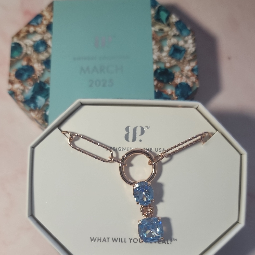 Gold-Tone Necklace with Sky Blue Gemstone Drop Pendant